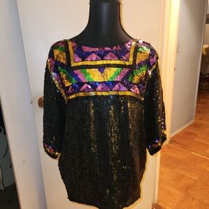 Sequin Embellished Black and Multicolor Top